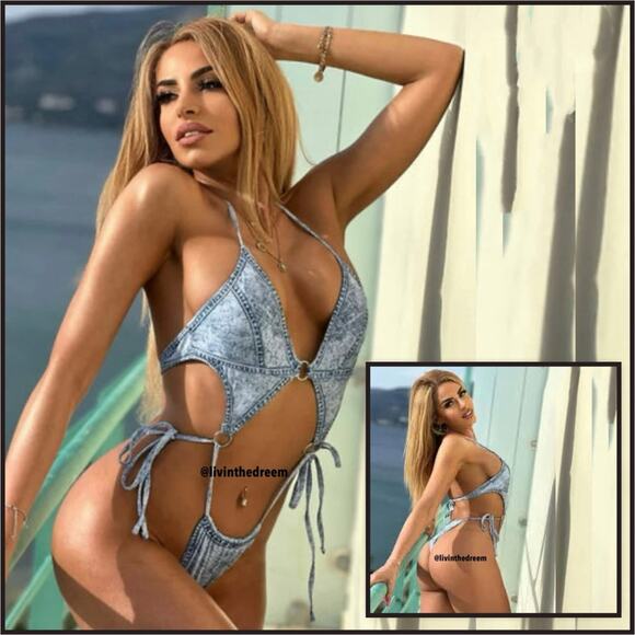 Boutique Super Sexy Denim Print Monokini One Piece SX L $70 - Picture 1 of 15